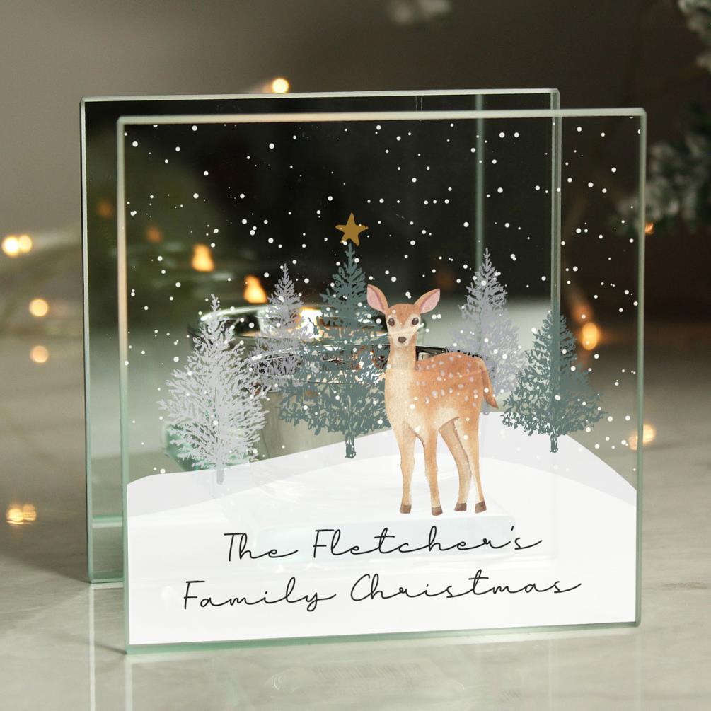 Personalised Christmas Deer Glass Tea Light Candle Holder Extra Image 1